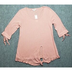 Simply Noelle Blouse Womens L/XL Flamingo Pink White Stripes Polycotton New